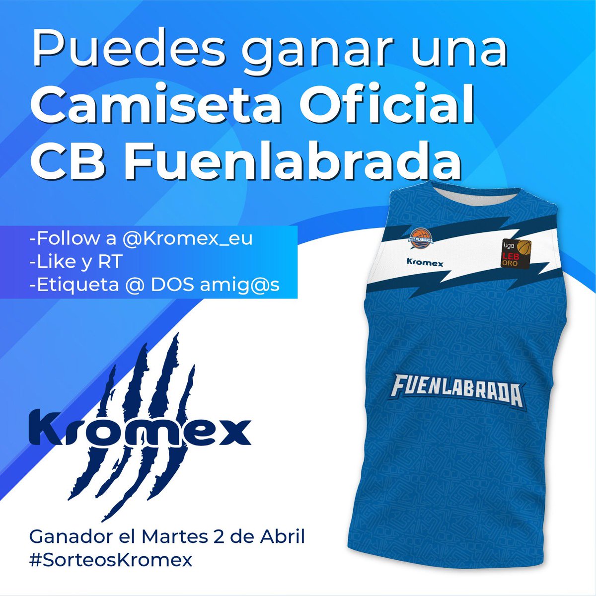 Kromex_official's tweet photo. ¡Vamos con el tercero de los 5 sorteos de Kromex!

🎁 SORTEO 2 | Camiseta @BFuenlabrada 

❤️ Sigue a @Kromex_eu 
🔁 Like y RT
🗣️ Etiqueta @ DOS amig@s 

✅ Ganador el Martes 2 de Abril ✅
#SorteosKromex https://t.co/JR6mPz7tZ0