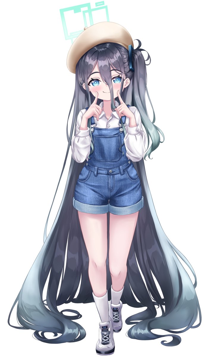aris (blue archive) 1girl absurdly long hair solo long hair very long hair smile overalls  illustration images
