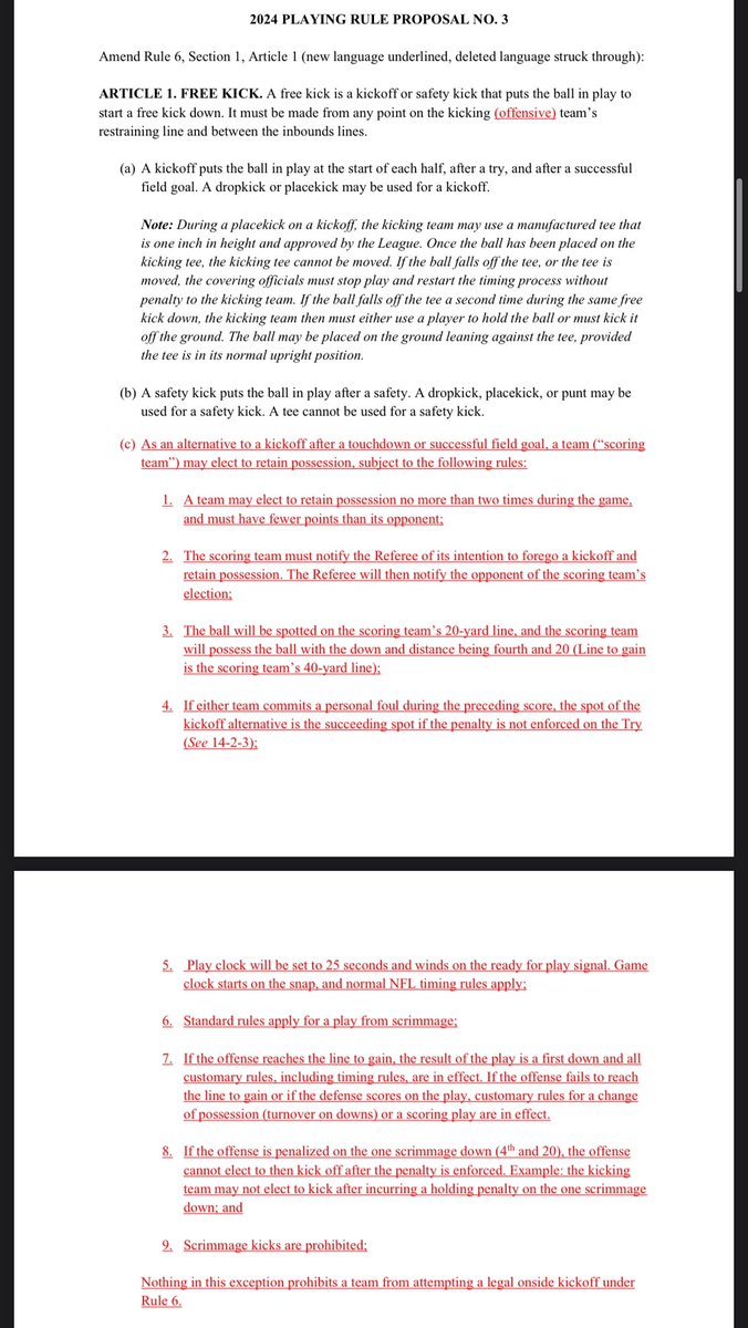 Rule Change Proposal! The Eagles have submitted a rule change proposal where a team could attempt a “4th and 20” play from the kicking team’s 20-yard line as an onside kick.