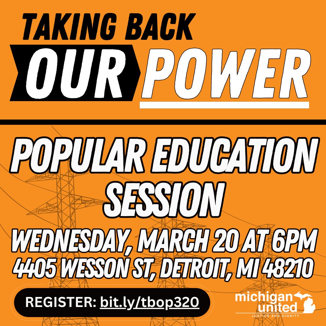 MichiganUnited's tweet photo. 💡We all get electricity bills. We all pay electricity bills. But do we know exactly what we are paying for? Join Michigan United as we explore the answer to this question and the basis of utility justice together.

Register at https://t.co/irilNiQw8N. https://t.co/WA3BQQM5Yv