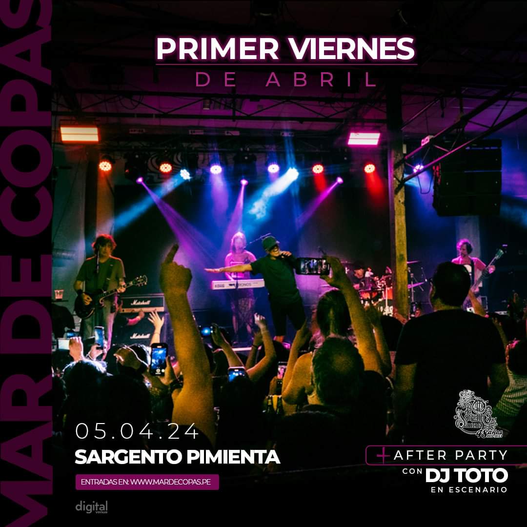 Mardecopas's tweet photo. 📣 Separen fecha, que volvemos en abril con el primer viernes del mes en el Sargento Pimienta de Barranco 🎵🎤
🗓️ 05 de Abril, desde las 9 p.m.
Entradas disponibles en: https://t.co/z2MJHlLGY9
¡Nos vemos pronto! 🥳🎉 https://t.co/qhUq799uN0