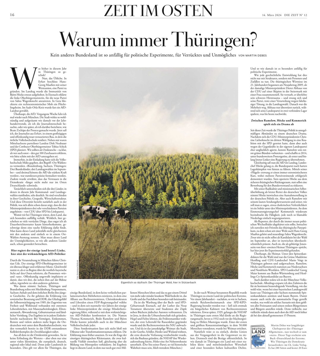 MichaelOpielka's tweet photo. Martin #Debes ⁦@Martin_Debes⁩ fragt sich nach #Thüringen Vielleicht sind es doch die Zugezogenen, die das kleine Land durcheinanderbringen. Andererseits: am Ende werden die Wirren abstürzen. https://t.co/7ol6zubiJR
