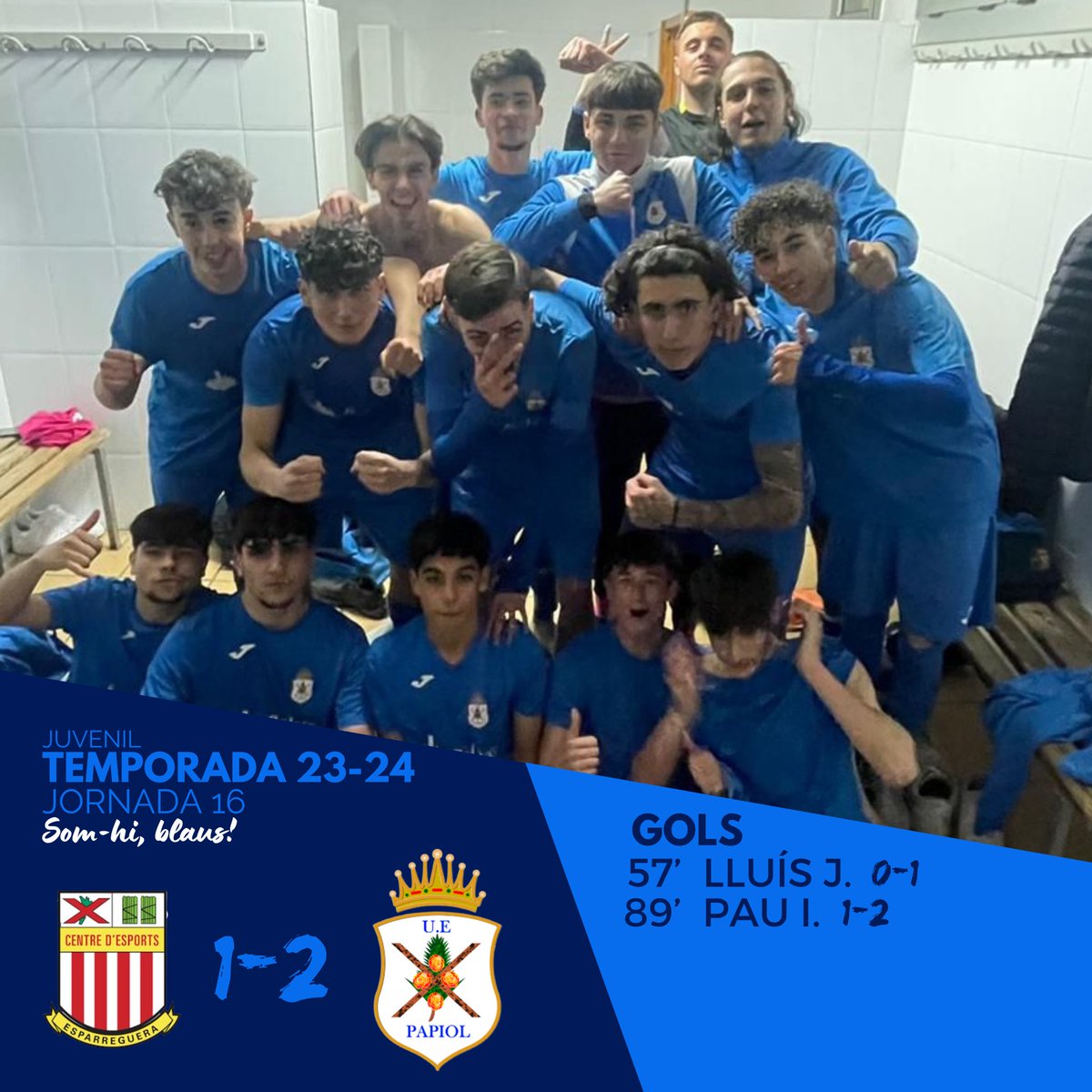 JUVENIL|

🤩Els juvenils guanyen per tercer partit consecutiu!

💪Avui els blaus s’emporten, deixant-se la pell fins el final, els tres punts d’Esparreguera en el partit ajornat de la jornada 16.

⚽️Lluís Jurado
⚽️Pau Inglés

💙Som-hi, blaus!
