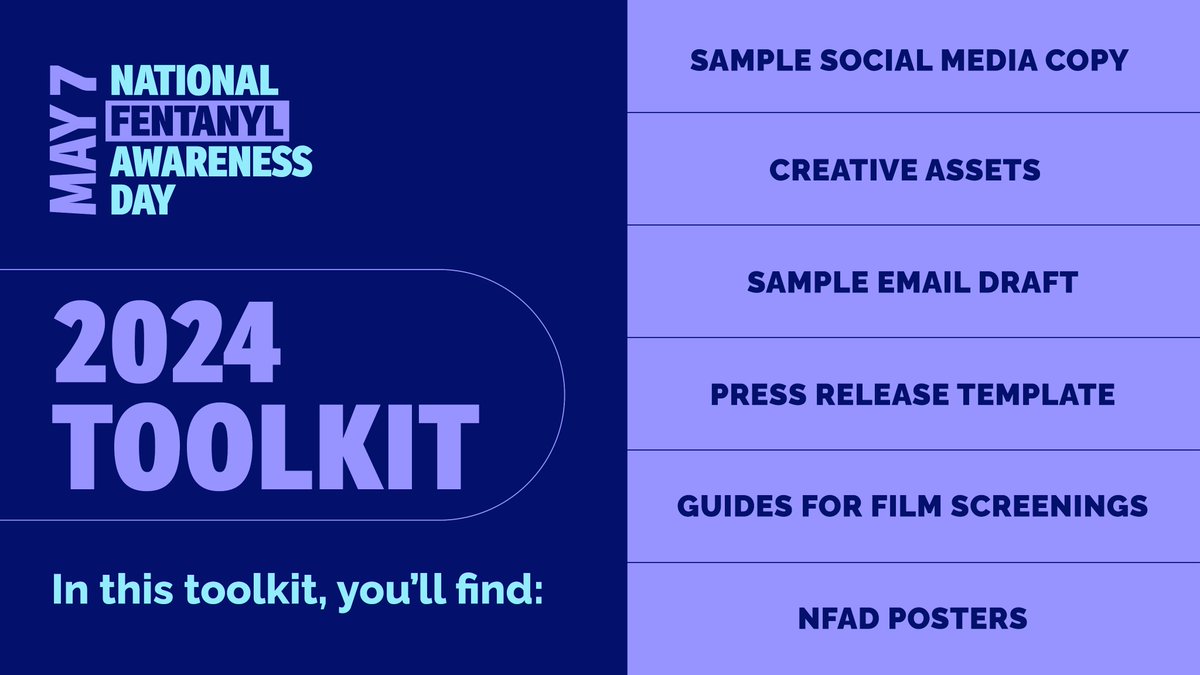 We're thrilled to announce the 2024 National Fentanyl Awareness Day Toolkit is live! This toolkit provides you with content to amplify our message, including: resources to share on social media, messaging guidelines, and draft email outreach. bit.ly/49S99lX