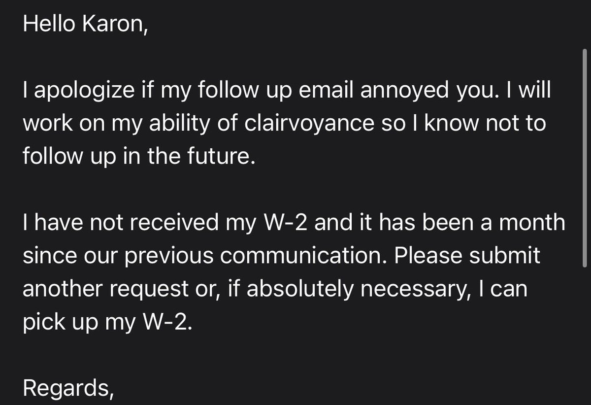 after a week of no response, i followed up with a previous employer regarding my W-2. my bad, I’ll just try to see into the future then next time sorry