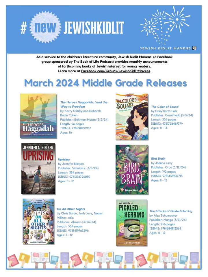 Congrats #JewishKidlit MG creators KerryOlitzky DeborahBodinCohen @behrmanhouse @nielsenwriter @Scholastic @baronchrisbaron @JoshuaSLevy @naomimilliner @abramskids @EmilyBarthIsler @CarolrhodaLab @JoanneLevy @orcabook @AJSchumacherart @mangobooks @snockowitz #JewishKidlitMavens