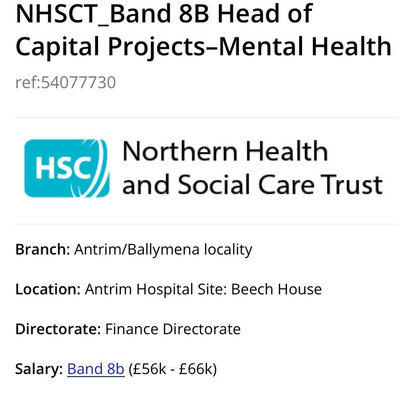 Click on the link below to find out more about an exciting opportunity to make a difference as @NHSCTrust Head of Capital Projects for our new Birch Hill Mental Health Facility #teamNorth #MakeADifference jobs-app.hscni.net/sap/bc/webdynp…