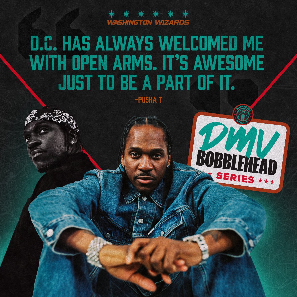 On Sunday, we're giving the first 10K fans inside the arena a @PUSHA_T bobblehead. 🤝 📰 Read more on the hip-hop icon's ties to the DMV and how this came together: on.nba.com/3T8wbha
