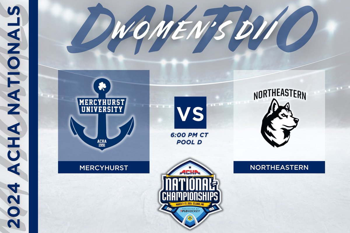 ACHAWomensD2's tweet image. 𝗣𝗢𝗢𝗟 𝗣𝗟𝗔𝗬 𝗚𝗔𝗠𝗘
🏒 Mercyhurst (away) vs. Northeastern (home)
⏰ Time 6:00 PM CT
📍 Rink 2
🎥 flohockey.tv/events/1225333… @FloHockey 
#ACHANationals #ACHAW2