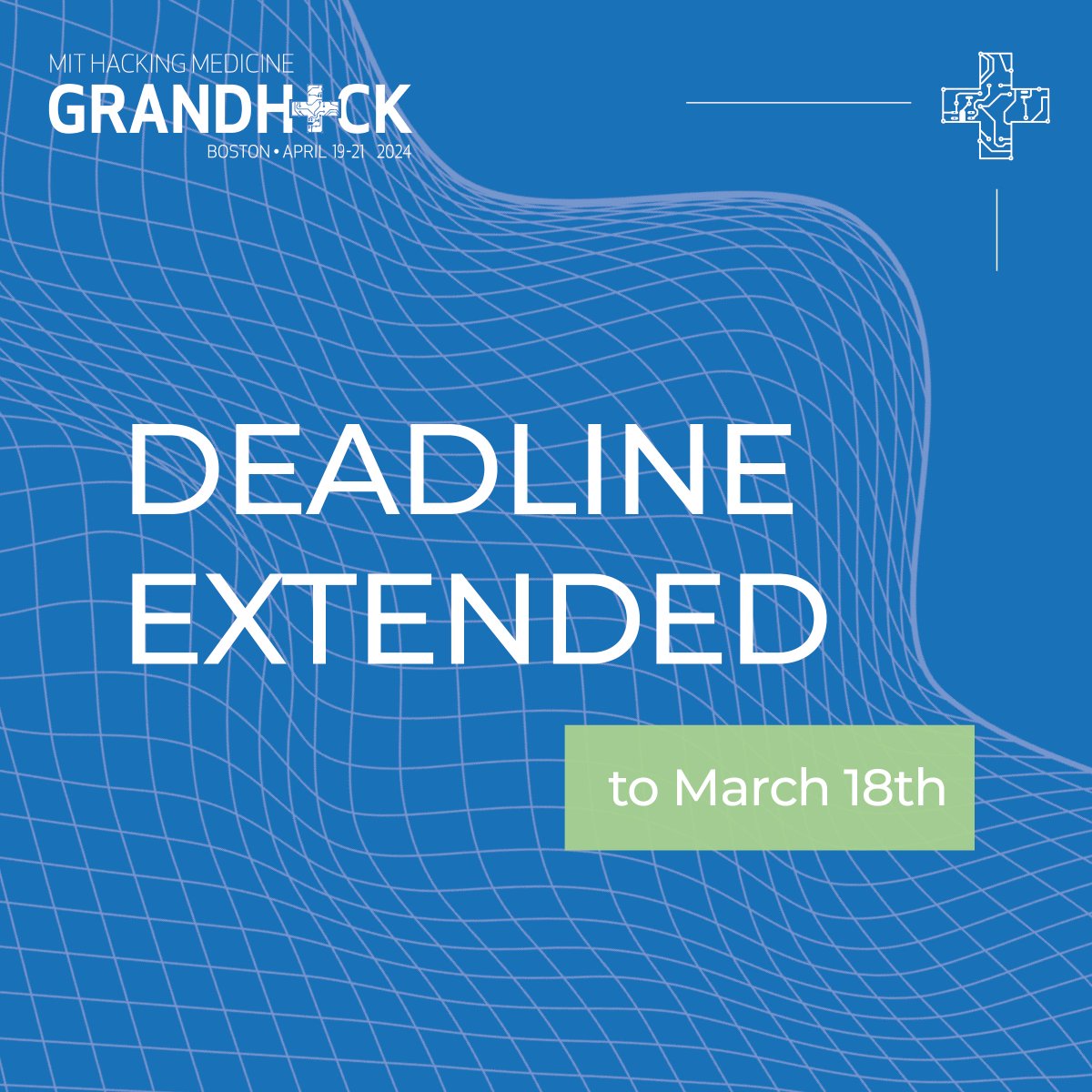 🚀🕒 Deadline extended! 🚀🕒 Apply by Monday, March 18th! Don’t miss out on #GrandHack24 - where innovation meets healthcare! 🌟Join us April 19th - 21st in Cambridge, MA! #GrandHack #MIT #Innovation #Hackathon #ApplyNow #healthcare #healthtech #medicine