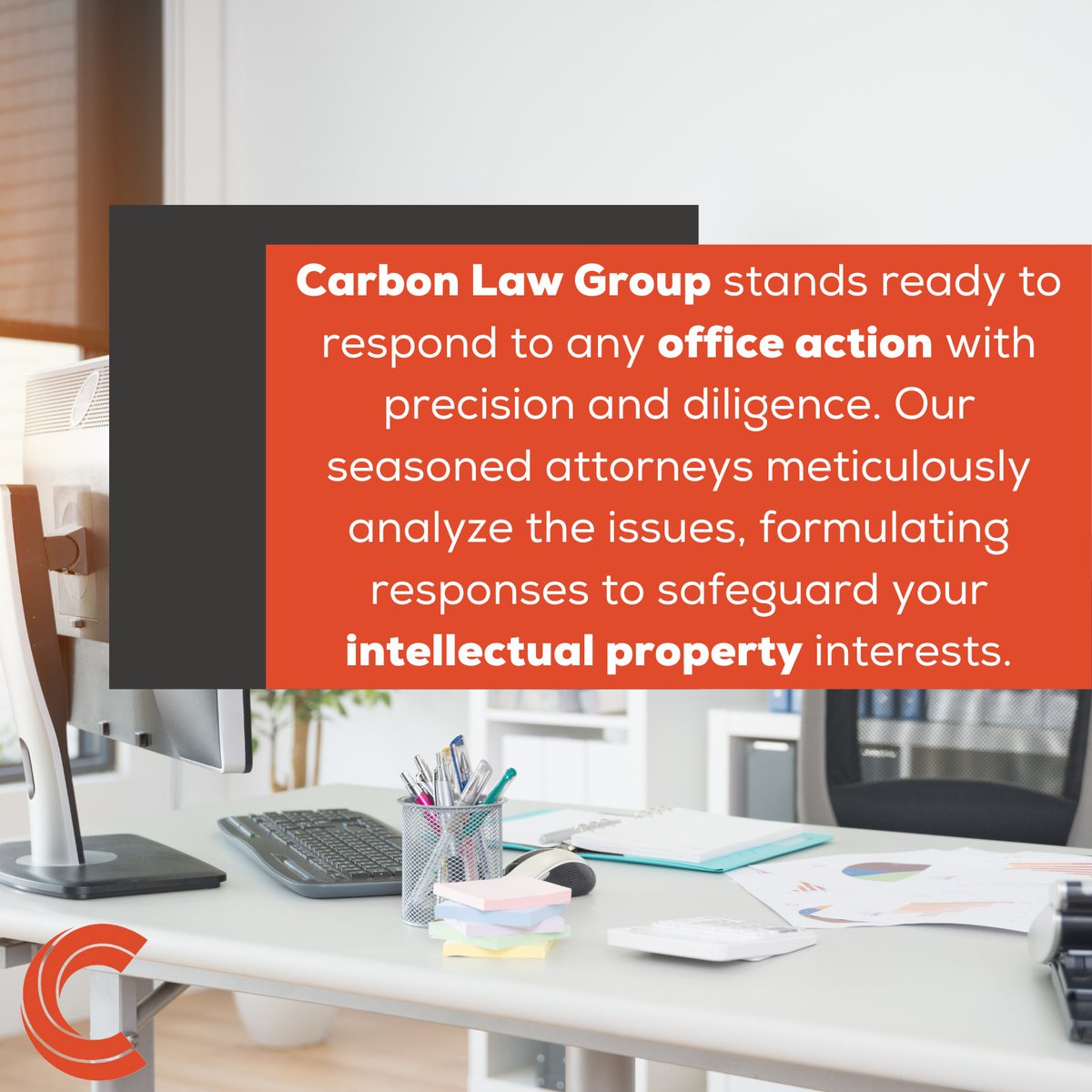CarbonLawGroup's tweet image. Carbon Law Group stands ready to respond to any office action with precision and diligence. Our seasoned attorneys meticulously analyze the issues, formulating responses to safeguard your intellectual property interests. 

#OfficeActions #IntellectualPropertyProtection