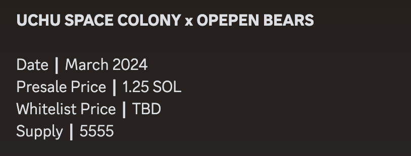 Opepen just secured the hottest presale of March 2024: UCHU SPACE COLONY x OPEPEN BEARS! We hear that this got snaffled up VERY QUICKLY by @MadLads.