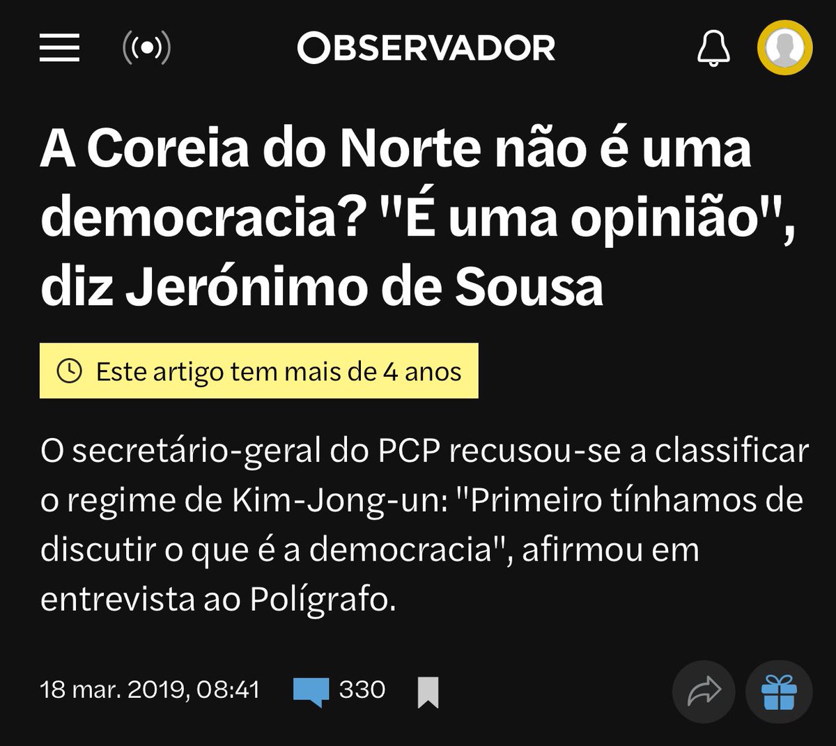 “O PCP?! A defender e a legitimar regimes assassinos?! Onde?! Quando?! Quem?! Como?!” 🤡