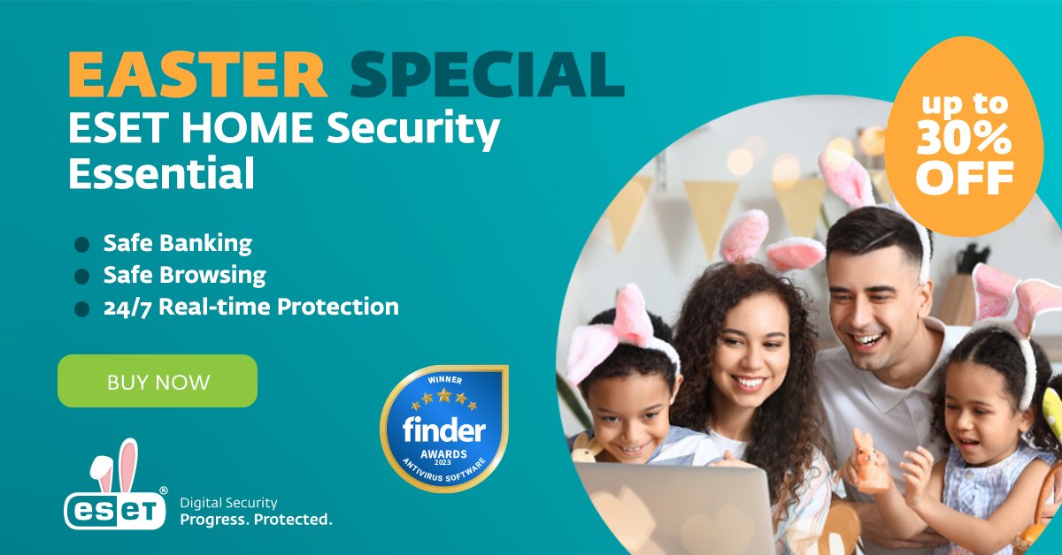 Easter Promo is live! Get up to 30% OFF ESET #antivirus. eset.com/au/ #CyberSecurity #promo #promotion #sale #sales #cyber #malwareremoval #malware #special #digitalsecurity #security #cybersec #staysafe #OnlineSafety #onlineshopping #onlinebanking #promotions