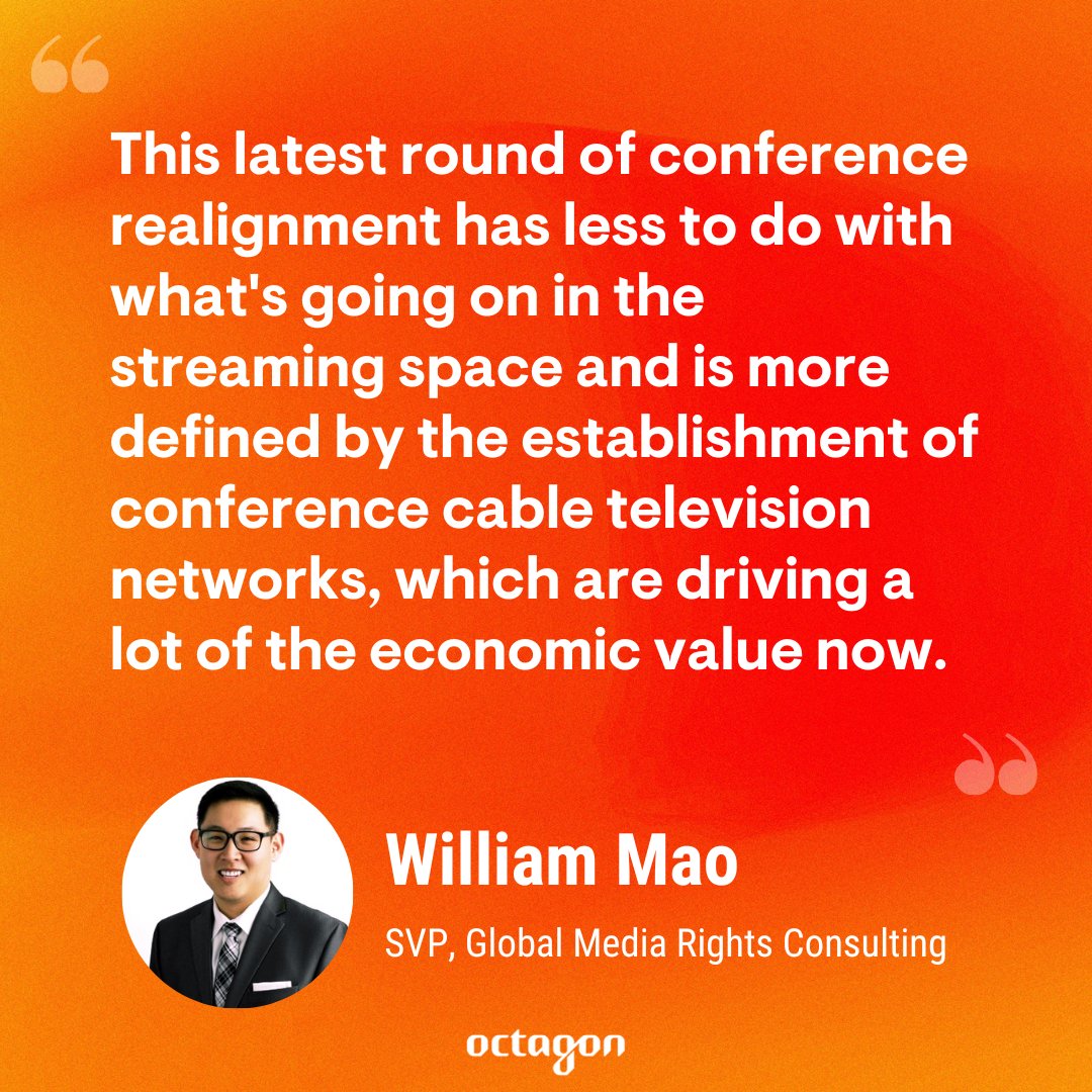 Octagon SVP Global Media Rights, @TheWilliamMao, joined @FOS to discuss the shifting landscape of media rights in college athletics and share what's driving the latest round of conference realignment. 🏈📺💰