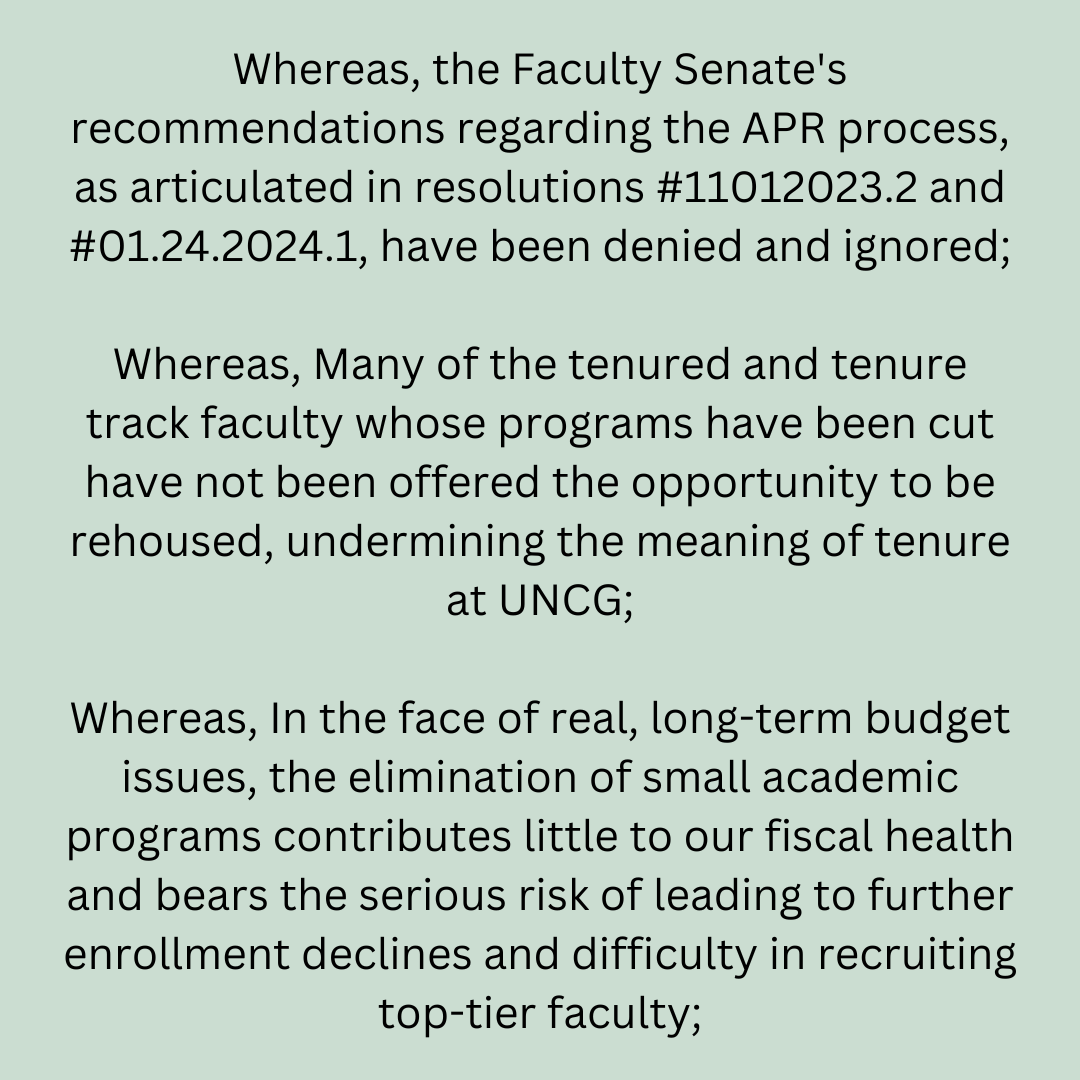 UNCG_AAUP's tweet photo. The General Faculty has voted, and the resolution of no confidence in Provost Storrs has passed. Full text of the resolution ⬇️ #savetheg https://t.co/SNFhLzoilq