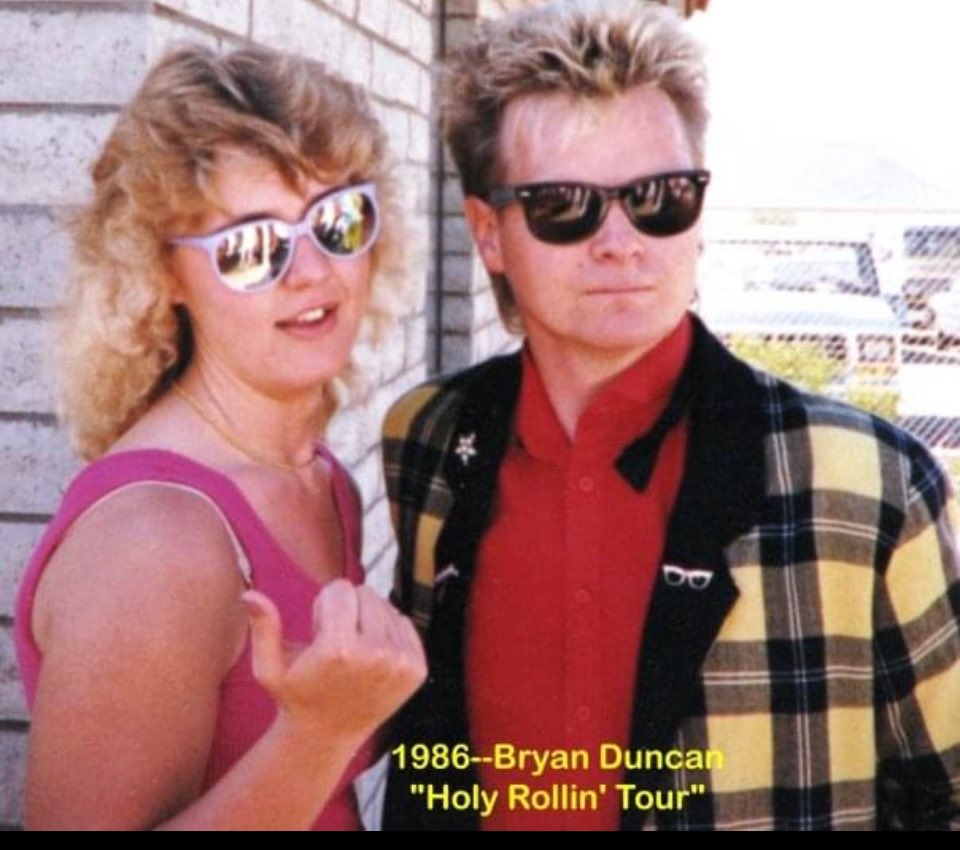 bridgeout's tweet photo. My @LunaticFriend2 I certainly do feel grateful I get to read your book “Dear God - Really?” Thank you @Bryan_Duncan !! This pic is of you &amp; me after an outdoor #Phoenix concert in 1986! #HolyRollin after - 1985 #Haveyourselfcommitted https://t.co/fiWogCzWJE