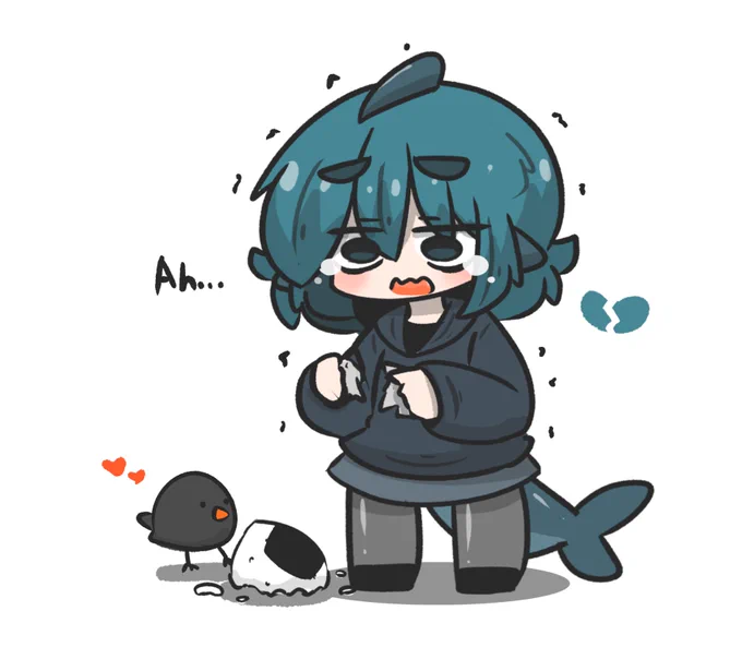 トリにおにぎりをおごる優しいフカちゃん。 Fuka-chan's onigiri are now that bird's.  