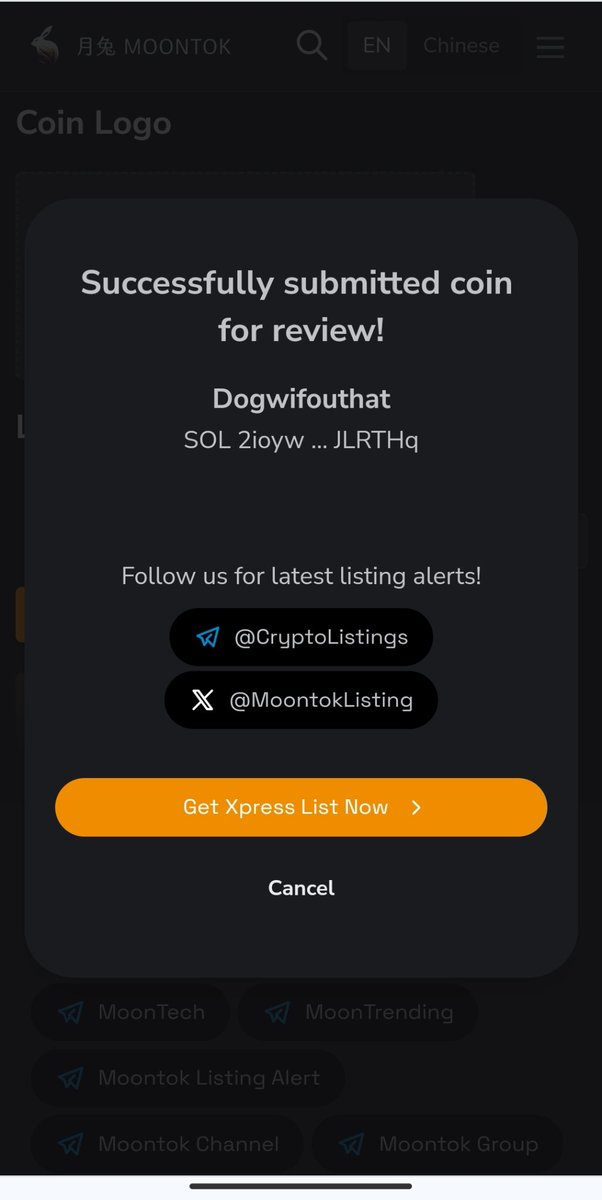 What is happening?

Moontok listing

$wifout
#moontok
#CoinMarketCap 
#CoinGecko 
#solana