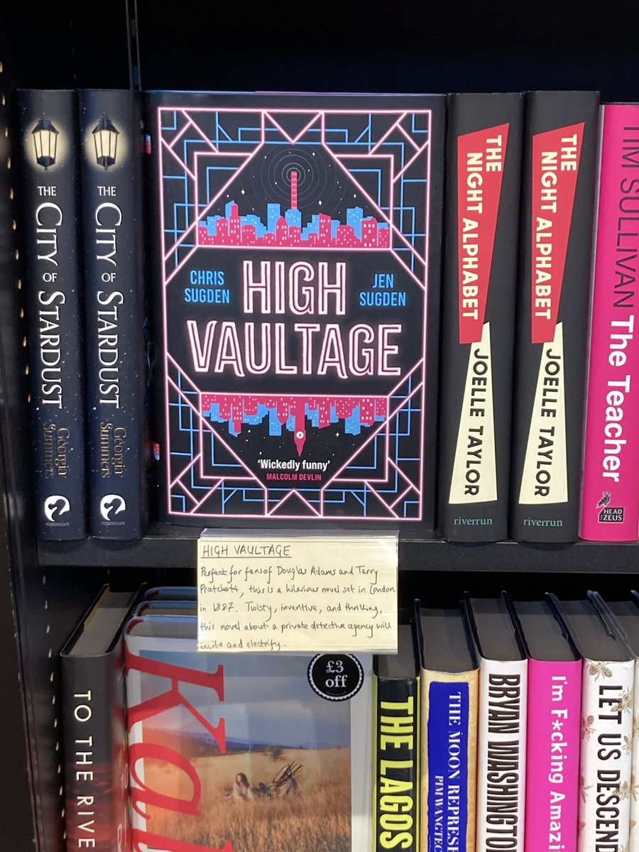 High Vaultage spotted in the wild with a lovely <a href="/Waterstones/">Waterstones</a> recommendation: “a hilarious novel set in London in 1887 … Twisty, inventive and thrilling, this novel about a private detective agency will excite and electrify”

Official launch tomorrow! 🎉