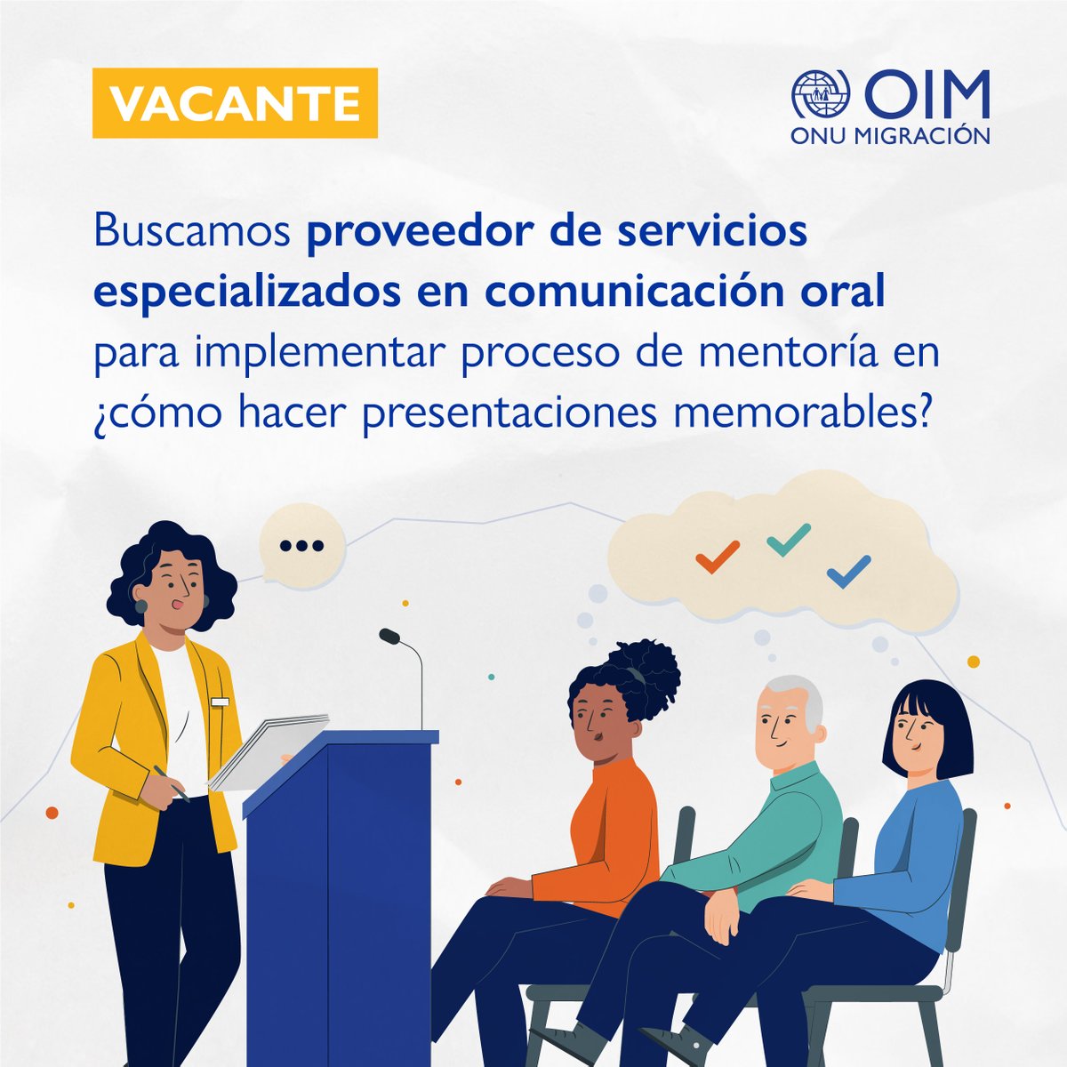 tattychs's tweet photo. En @OIMCentroAmer  buscamos un socio proveedor para llevar cabo un proceso de mentoría en ¿cómo hacer presentaciones memorables?
▶ Términos de Referencia de la Consultoría en: https://t.co/wWiz8YbYLR https://t.co/CMtNFEpNF5