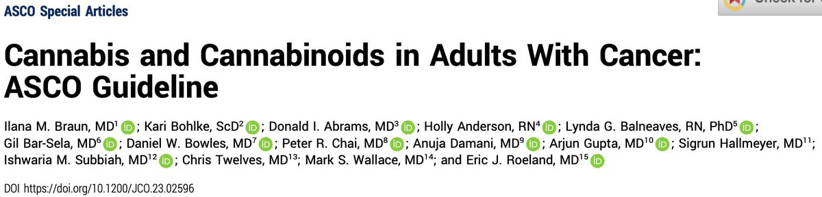 Proud to join colleagues across the world to develop cannabis/cannabinoid guidelines for adults with cancer with <a href="/ASCO/">ASCO</a> <a href="/DanaFarber/">Dana-Farber</a> <a href="/BrighamResearch/">Brigham and Women’s Research</a>: ascopubs.org/doi/10.1200/JC…