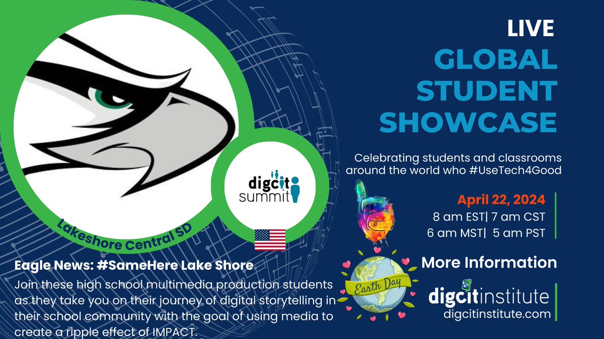 Day3️⃣ #GlobalStudentShowcase 🗓️ 4/22 #EarthDay ⏰ 8 am EST 🔗 youtube.com/live/iwsubiLz0… Join us as we celebrate @LakeShoreCSD's HS multimedia production students as they share their experience reporting a community event with @SameHere_Global at @BuffaloSabres #UseTech4Good