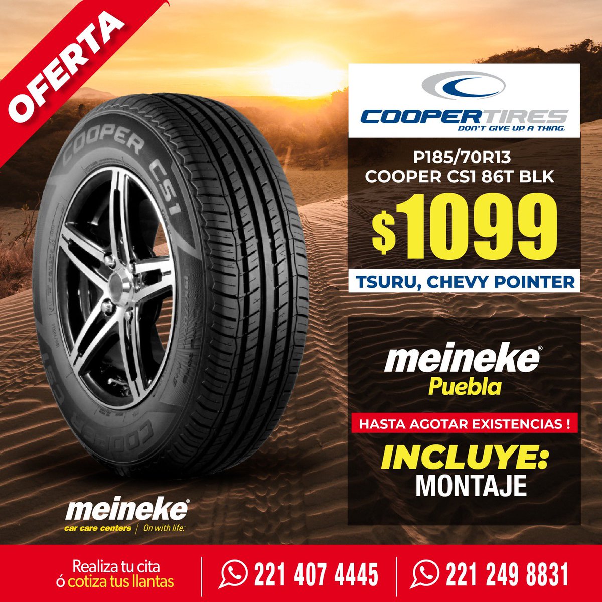 WarmaxP's tweet photo. Agotar existencias. Contáctanos al 2214074445. meineke. #llantas https://t.co/rMp2BzBXpx