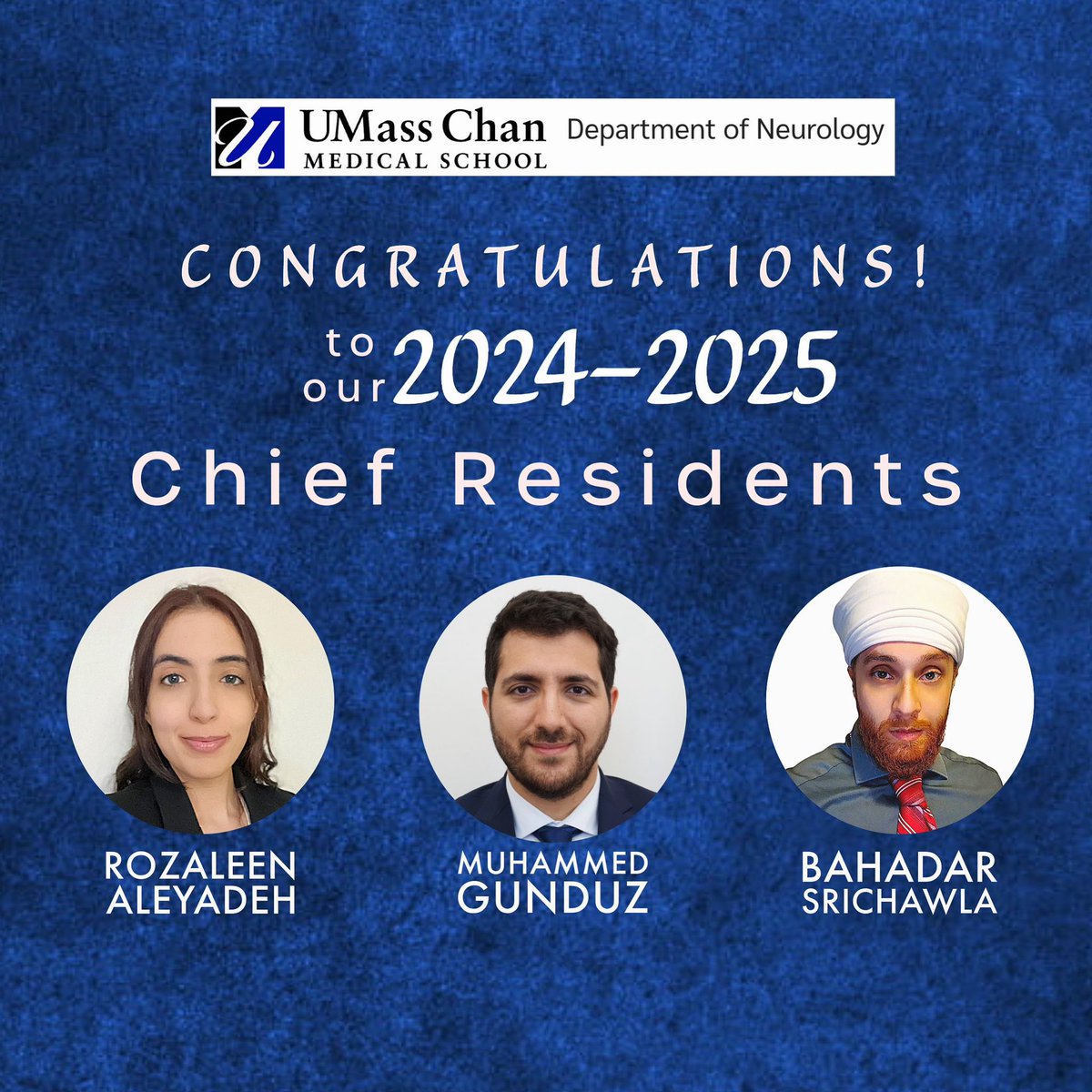 Thrilled to announce our upcoming Chiefs for the 2024-2025 academic year! Congratulations to Rozaleen Aleyadeh, Muhammed Gunduz and Bahadar Srichawla! #Neurology #Neurotwitter #Residency #Match2024 #NMatch #MedEd #Medicine