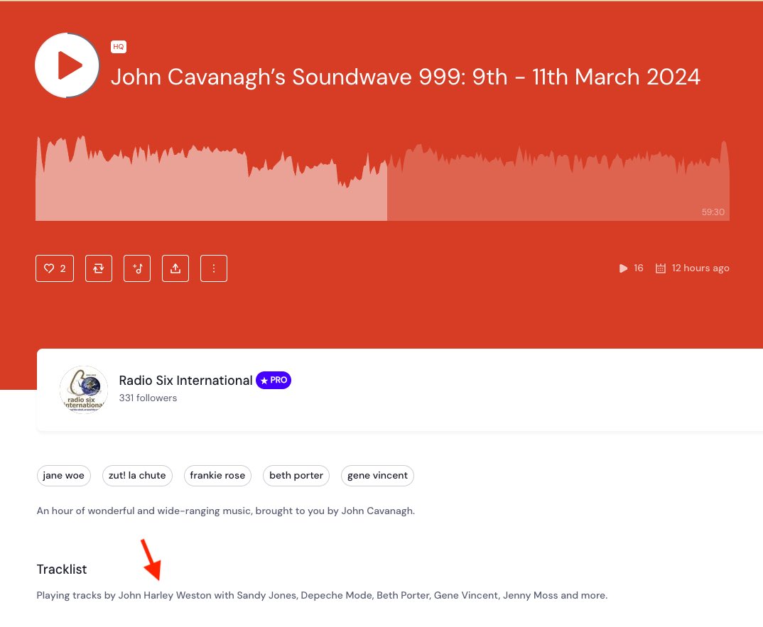 jonharleyweston's tweet photo. Thanks #JohnCavanaghsSoundwave on #RadioSix opening your show with my song #CompetitiveWorld by @Sandyfml and I. Followed by Depeche Mode et al is humbling. Show airs live https://t.co/kilxKRqlPz replays Mixcloud
#synthpop #techno #douglasgordon #electropop #EDM #dance #berlin https://t.co/PLgzkjT7Nx
