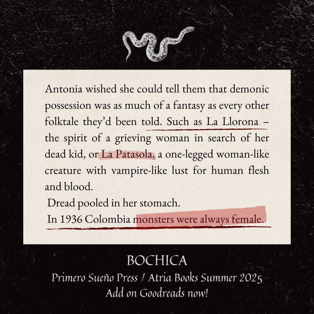 Welcome to the mind of my angry main character, Antonia Rubiano. ✨🥀🖤🕯️ This is from BOCHICA, my debut gothic horror pitched as Latinx THE SHINING. It’s coming out in summer 2025 from Primero Sueño Press / Atria Books. You can add it on Goodreads NOW! (Link in bio!)🖤✨🥀🩸