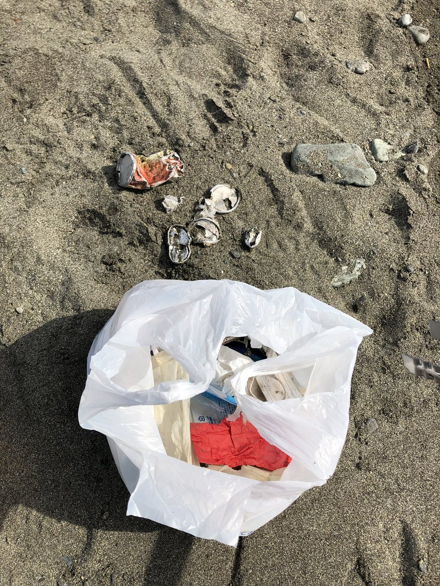 この間の日曜日、街と海のゴミ拾い。

空き缶を潰したヤツ、
波打ち際にたくさんあってキケン⚠️