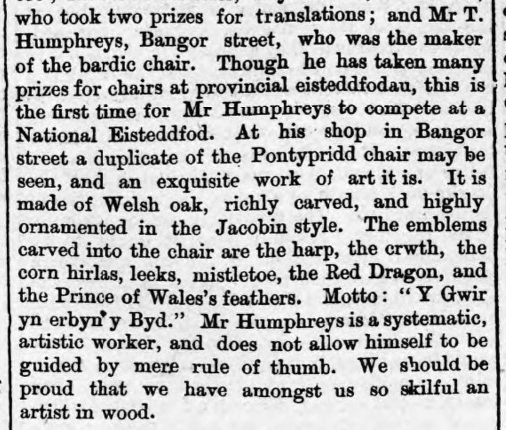 The last time the Eisteddfod was held in Pontypridd was all the way back in 1893. The chair had an interesting history:
