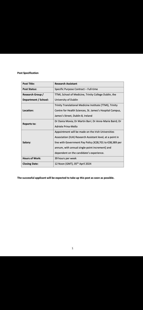 📢 We are hiring!👩‍🔬👨‍🔬 Research Assistant position available @TCDTMI @tcddublin to work on an EU Horizon-funded project on bioengineered #extracellularvesicles and #RNA #therapeutics in #lungcancer. If interested, please DM @daMovia @BairdAM or myself for further information #LCSM