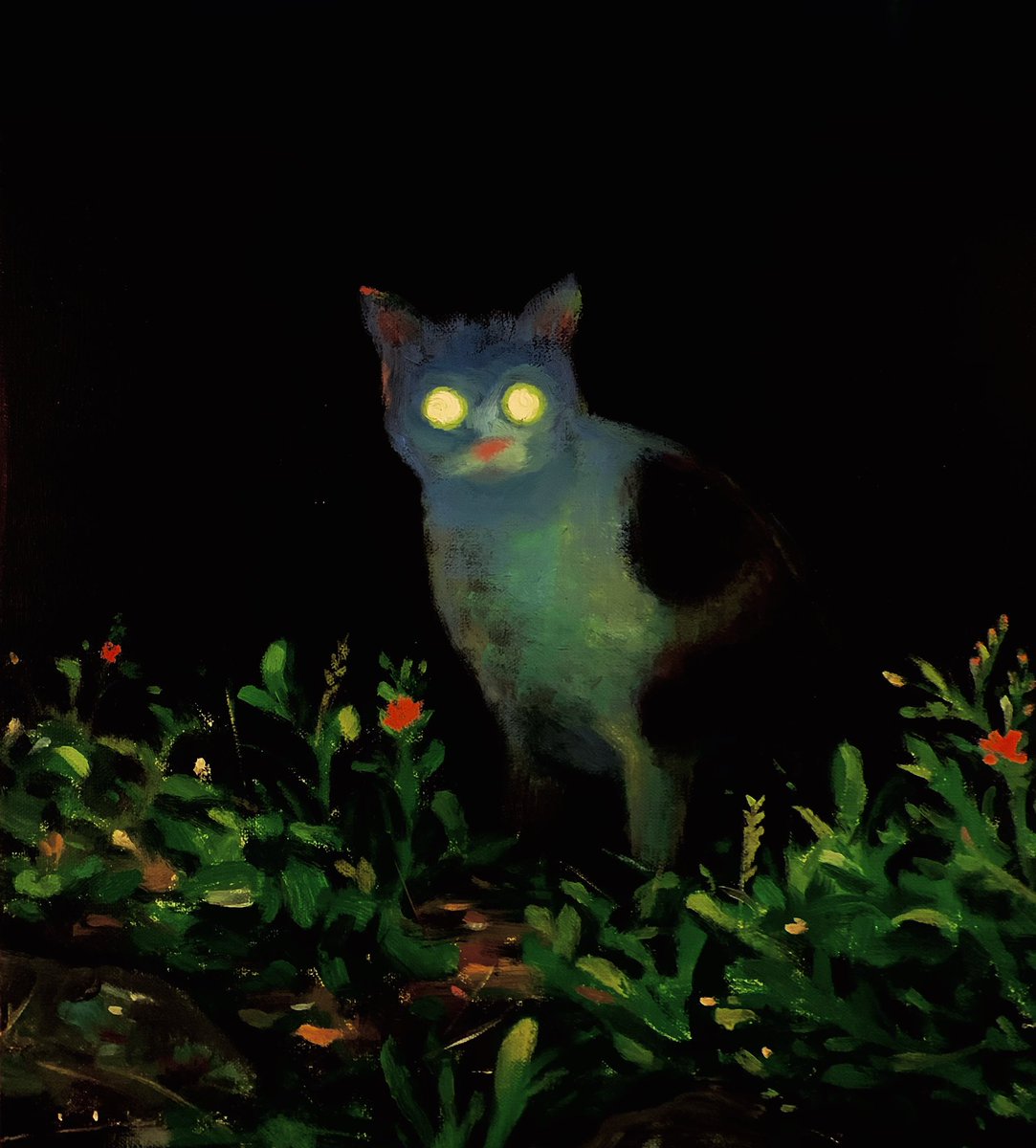 mulgoki's tweet image. a night cat 
Oil on canvas