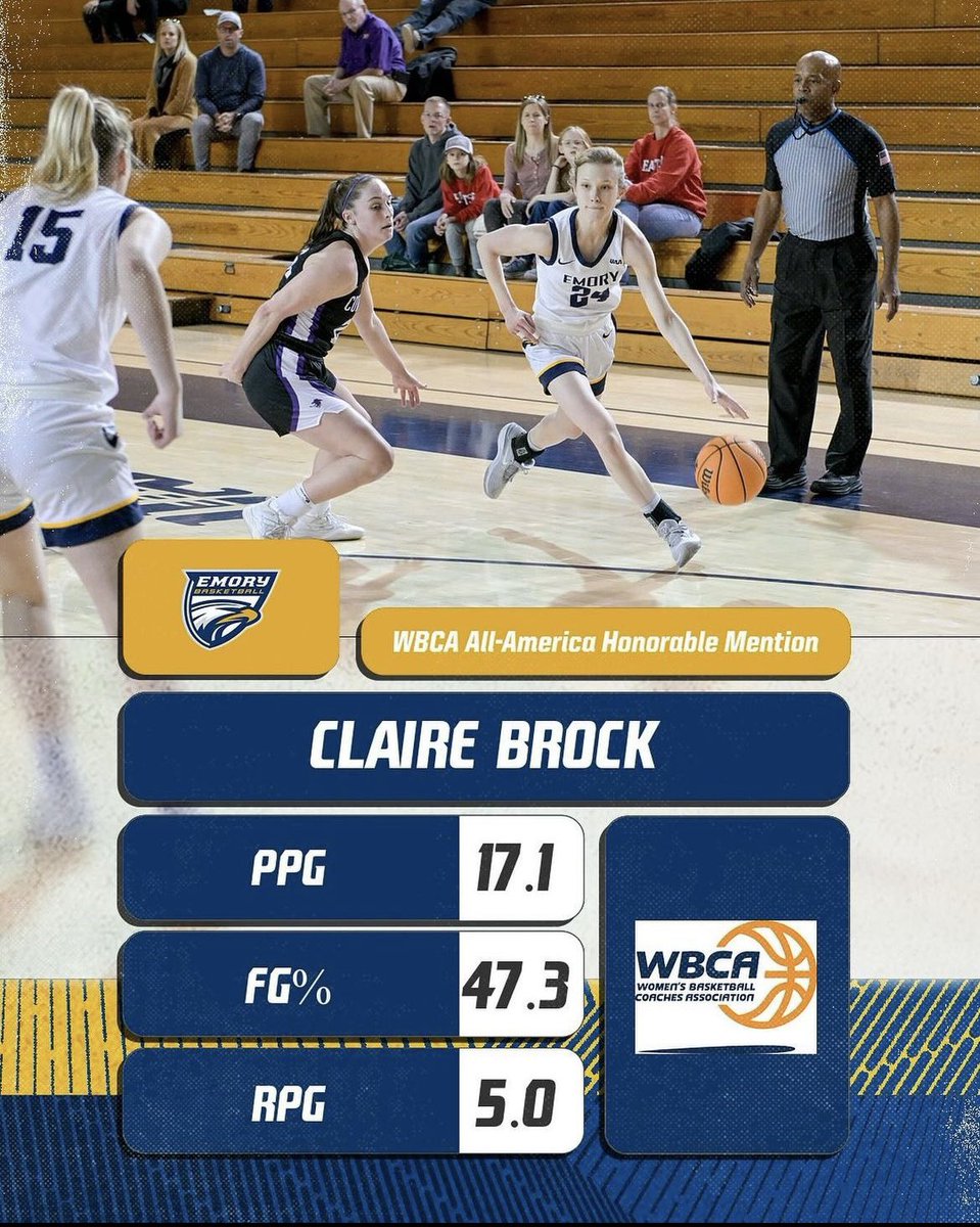 Another day, another honor! Amazing to see all the hard work Claire has put in honored with her second consecutive selection as a @WBCA1981 All-American emoryathletics.com/sports/wbkb/20…