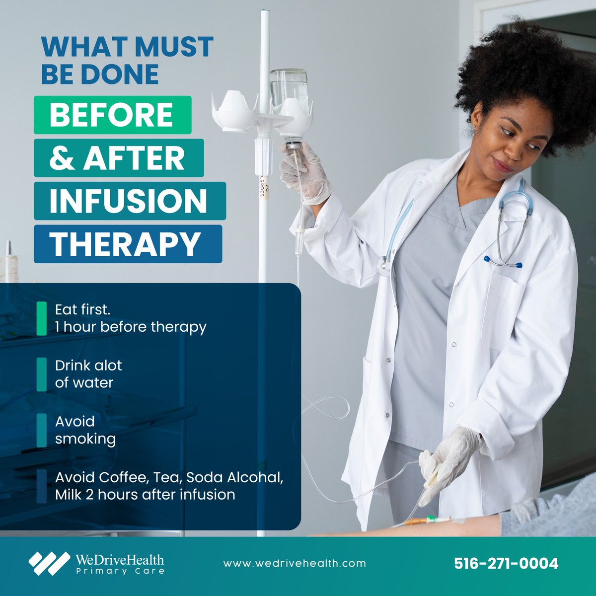 WeDriveHealth's tweet photo. Feeling unsure about what to do after your infusion? We answer key questions!

#healthcareteam #medicalsupervision #Newyork https://t.co/zOnBzvcLnp