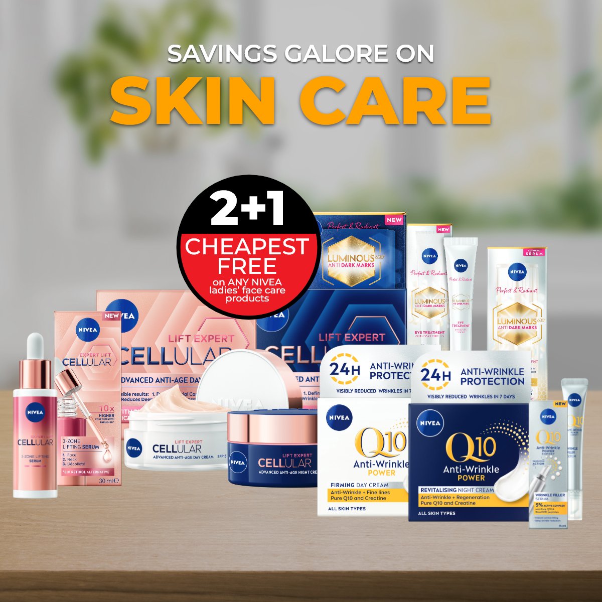 From anti-wrinkle to anti-acne, it’s 2+1 cheapest free on your favourite Nivea Ladies’ Face Care products! Get yours: bit.ly/3Iz6r99 #SavingsGalore #Nivea #Skincare Valid until 07 April 2024. T&C’s Apply.
