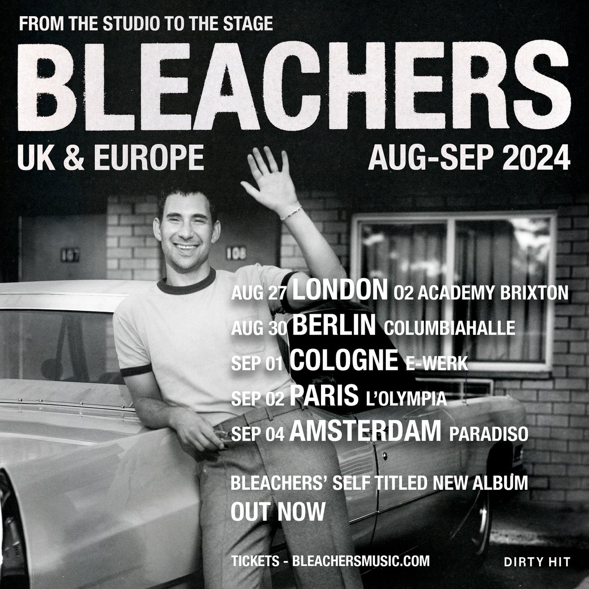 we’re bringing ‘from the studio to the stage’ to europe + the UK this summer for a special 5-show run! sign up here for access to tickets: bleachersmusic.com/tour/ presale – weds march 20 @ 10 am local onsale – fri march 22 @ 10 am local