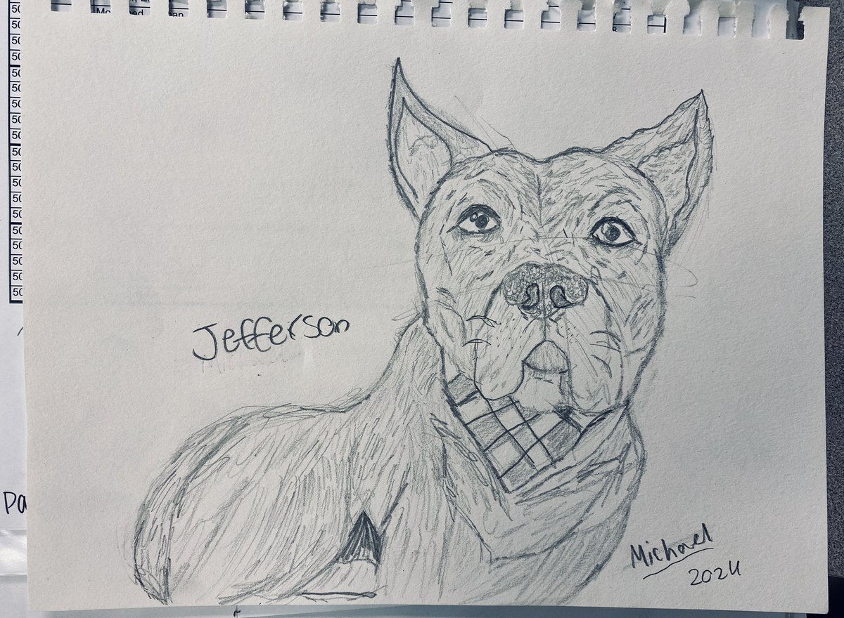 A student (who I don’t even have) wanted to draw me a picture of Jefferson. Needless to say, this is a keeper!!!  Thank you Michael! -6th grade🎨🐾 #arteducation #presacanario #mastiff