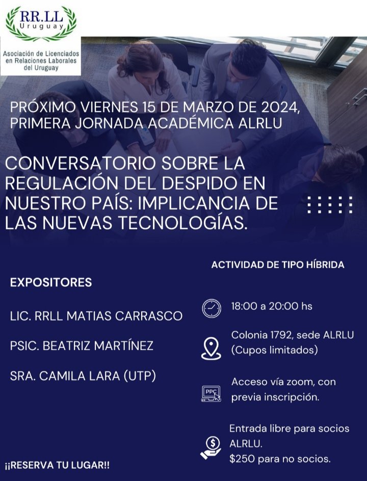 UPedidosya's tweet photo. 📣¡Les invitamos! 

Conversatorio sobre un tema que nos convoca a todxs: 
REGULACION DEL DESPIDO EN NUESTRO PAÍS Y SUS IMPLICANCIAS EN LOS NUEVOS MODELOS DE TRABAJO.

🗓️Viernes 15/3 
🕕18:00 a 20:00HS
📍Colonia 1792 y por💻Zoom 

#despidosya #PedidosYa #fuecys #pitcnt https://t.co/JAvi9HpQCs