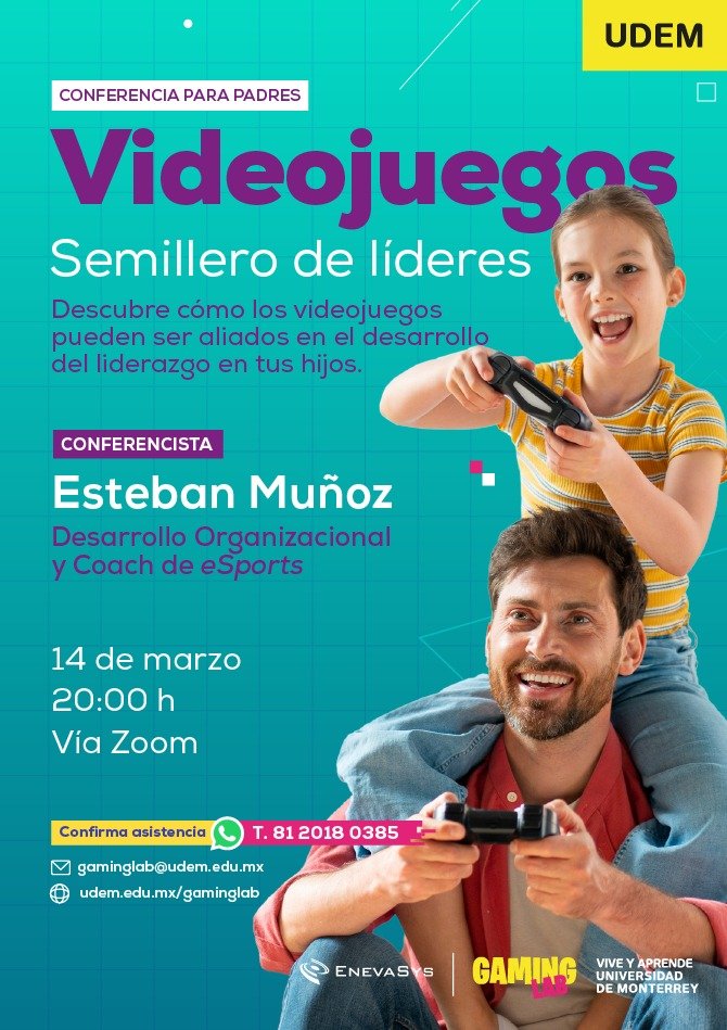 adribejarano's tweet photo. No te pierdas la conferencia GRATUITA de Gaming Lab UDEM: " Videojuegos: ¡Semillero de líderes!" dirigida a padres de familia. Descubre cómo los videojuegos pueden potenciar las habilidades de tus hijos.
Registro https://t.co/hdC8nIZJTq #videojuegos #padres #gamers #gaminglabudem https://t.co/t1mRhBRyW6