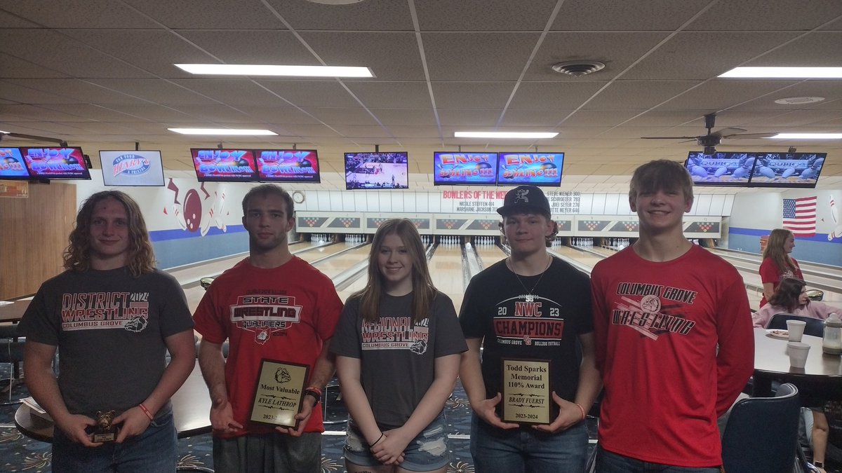 ColGrove_WR's tweet photo. Special award winners, Most improved Louden Auchmuty, Most valuable and most takedowns Kyle Lathrop, Most Pins Gabby Bogart, Todd Sparks 110% award Brady Fuerst, and Fastest pin Levi Schroeder https://t.co/cbRJN87l8y