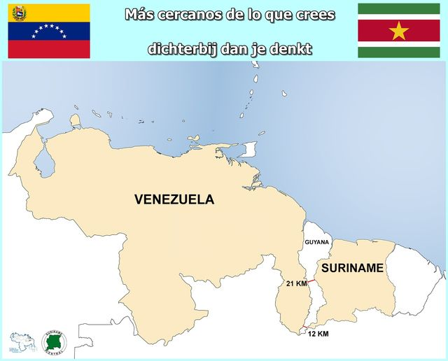 Más cercanos de lo q crees #13mar 

Tan solo 12 km nos separa de Surinam. Más cerca q ir de Caracas a Guarenas o viajar de Barcelona a Puerto la Cruz 

Surinam es nuestro vecino y aliado en la reivindicación de nuestros territorios

#EsequiboEsVenezuela
#TigriIsVanSuriname