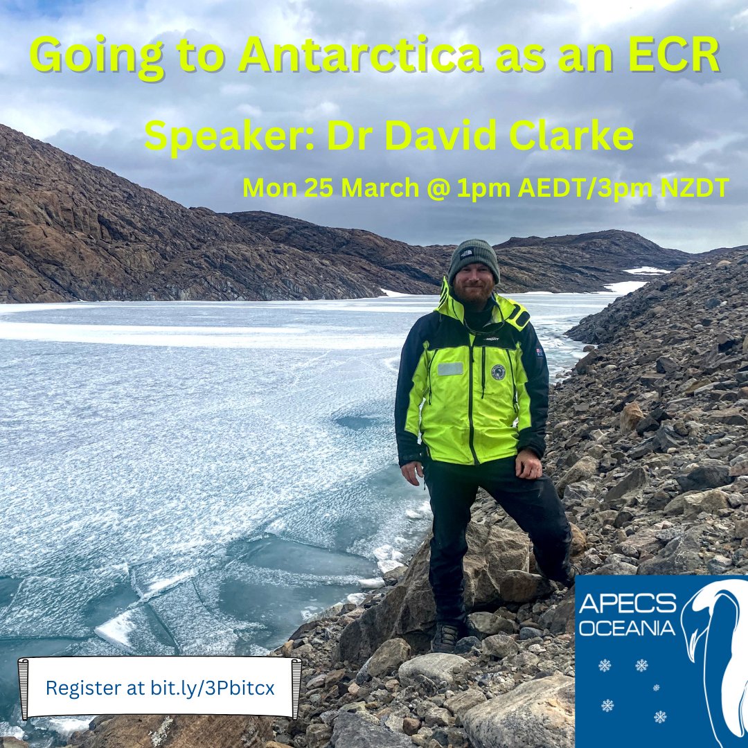 ❄️APECS-O Antarctic fieldwork webinar❄️ Our next speaker is @DavidClarkeEco from @saef_arc and Monash University. David spent 2 months in the Bunger Hills as part of @AusAntarctic's ambitious deep field campaign. Register for the webinar here: bit.ly/3Pbitcx