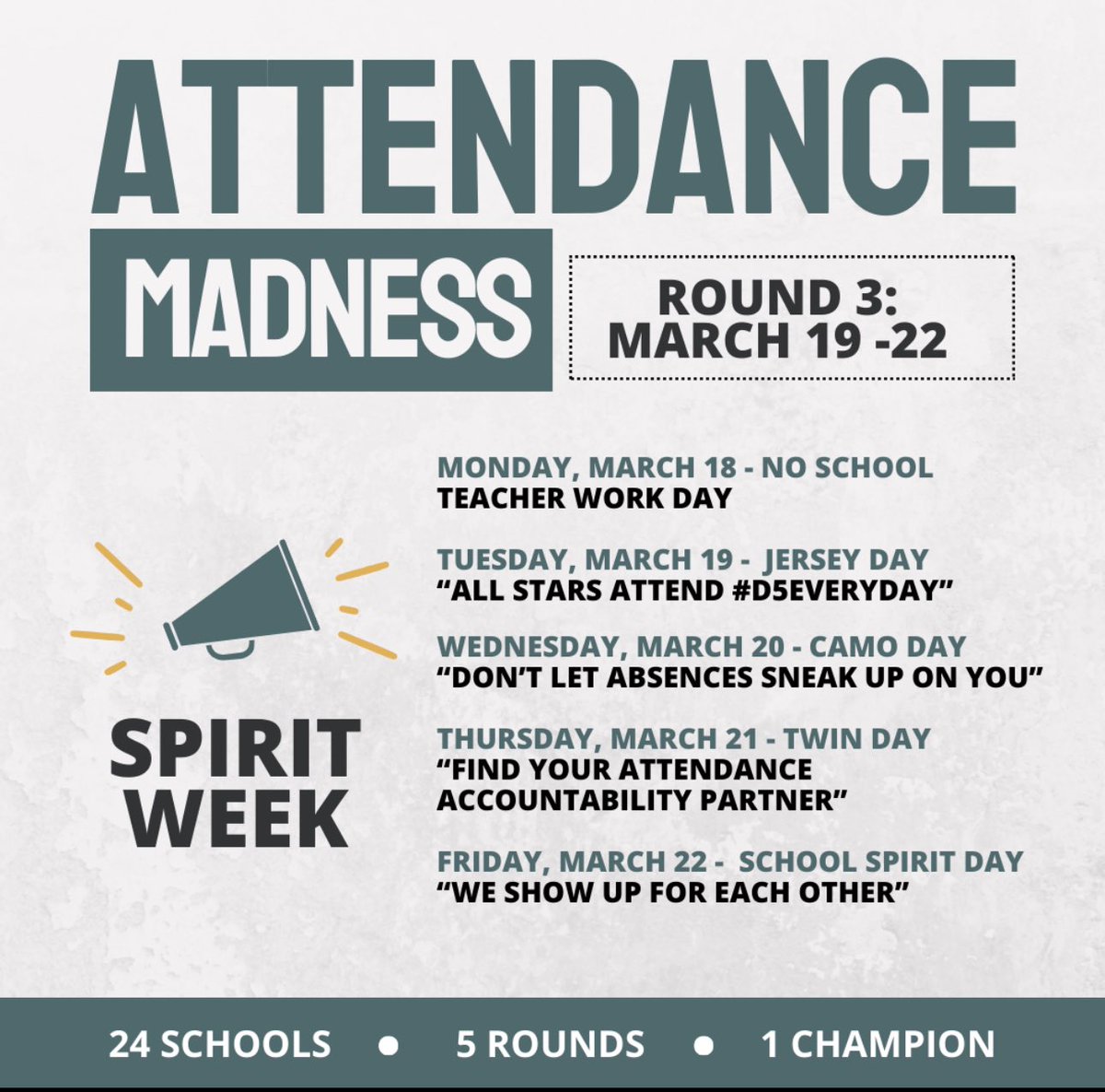 Alright LES! Let’s Gear Up for Spirit Week! Check out the daily themes! Let’s rock this March Madness!!