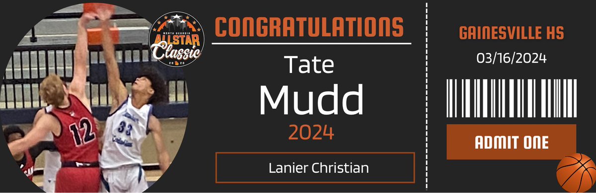 🚨North Ga All Star Classic 🚨 🗓March 16th 🏢 Gainesville High School 🎥 NonStop Sports 🖊️ Media ✅ Top Players Tate Mudd from Lanier Christian Academy is in for the All Star Classic.