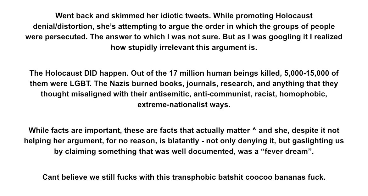 Already lost like 6 followers and honestly fuck it.
Fuck JKR, trans rights are human rights, trans women are women, trans men are men, call trans/NBs/2Spirit folx by their preferred pronouns, the Holocaust was real, abortion is healthcare.
It takes two seconds to unfollow me thx.