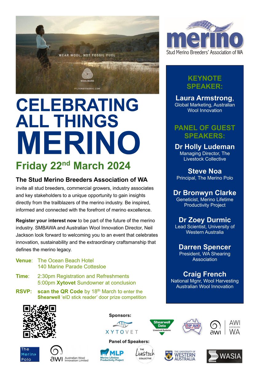 merino_wa's tweet image. Join us at the iconic #OBH to celebrate our #merino!

Friday 22nd March. 2:30 for 3pm start. Open to all #woolgrowers and industry stakeholders.

RSVP essential.

@woolinnovation @steve_noa @IOA_UWA @ShearwellAust @livestock_the @XytoVet
