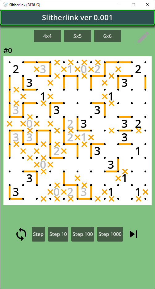 vivisuke's tweet photo. #godotengine #SlitherLink #スリザーリンク 先読みを行わず（当然背理法も未使用）辺の連結・非連結確定処理をだいぶ書いた。この問題だと左上・右上の確定処理が必要だ。
あと、左下領域への入出力辺を考えれば確定するんだけど、どうコーディングすればいいんじゃ？？？ https://t.co/iQnc1s9NK5